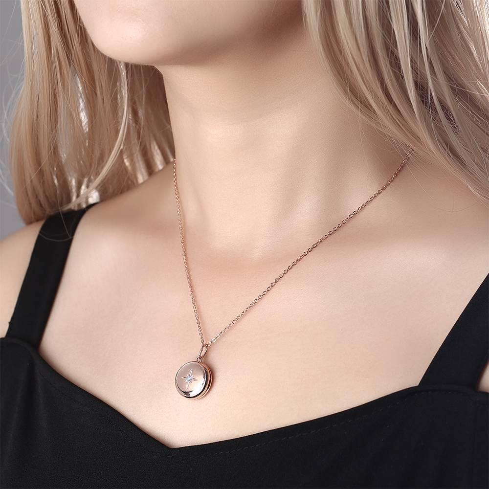 Photo Locket Necklace Valentine's Gifts Star Printing Rose Gold Plated - Image 2