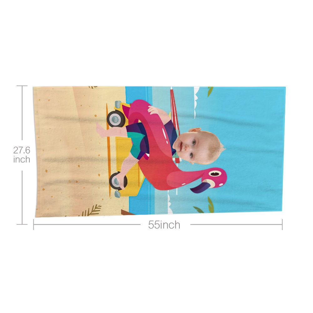 Custom Face Beach Towel Personalized Flamingo Swim Ring Boy Beach Towel Funny Gift for Summer - Image 3