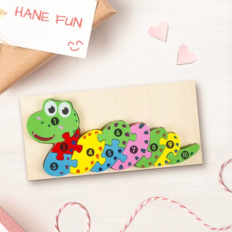 Wooden 3D Jigsaw Puzzle Snake Number Block Puzzles Educational Learning Montessori Toys for Toddlers