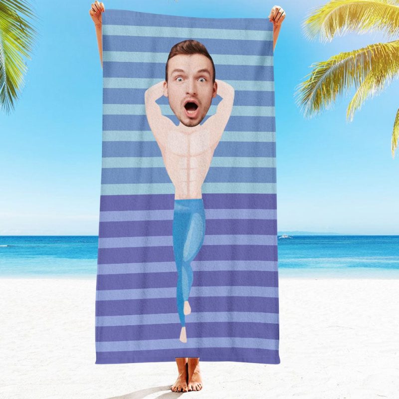 Custom Face Beach Towel Personalized Fitness Man Beach Towel Funny Gift for Summer