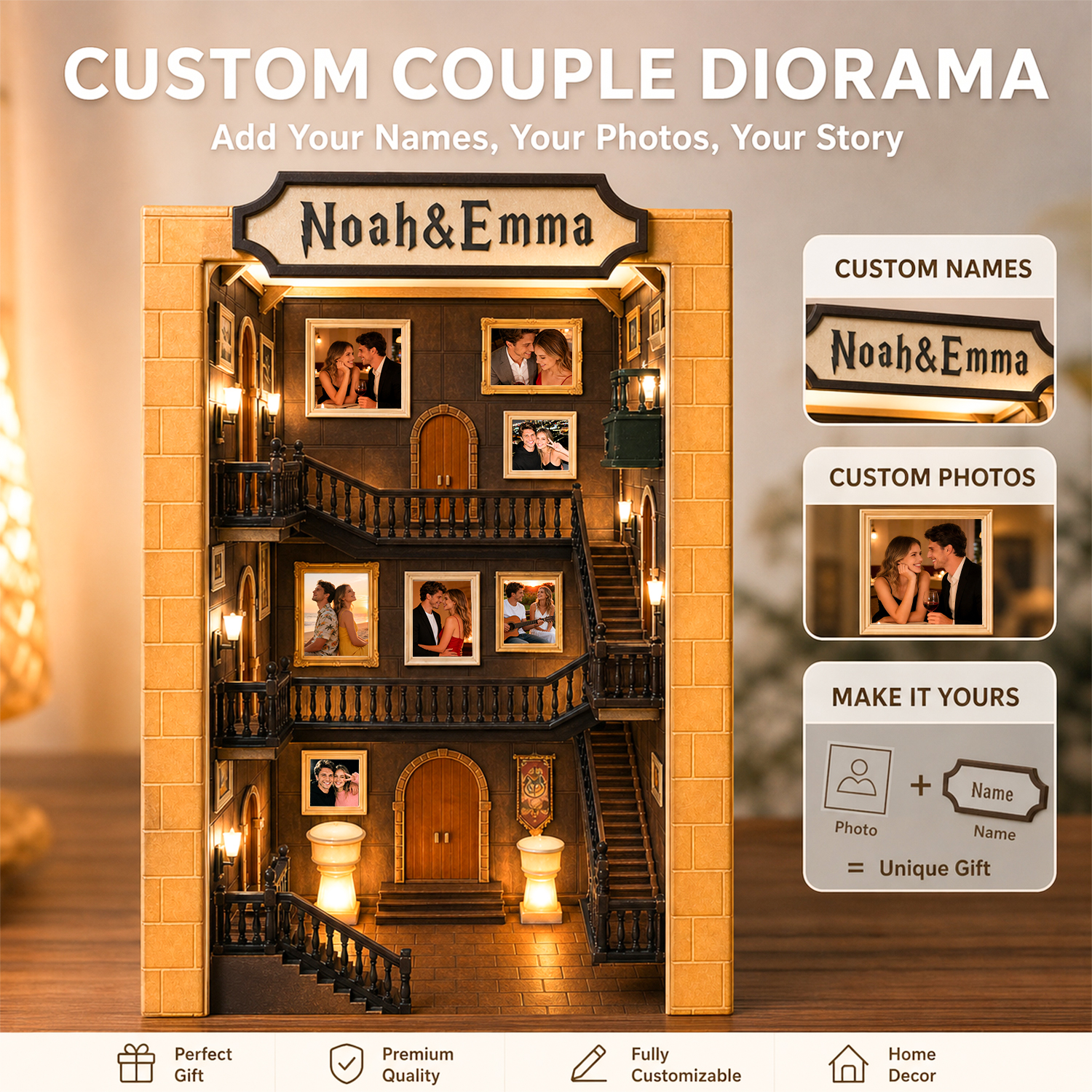 Custom Couple Photo Miniature House Personalized Photo & Name Gift for Anniversary - Image 4