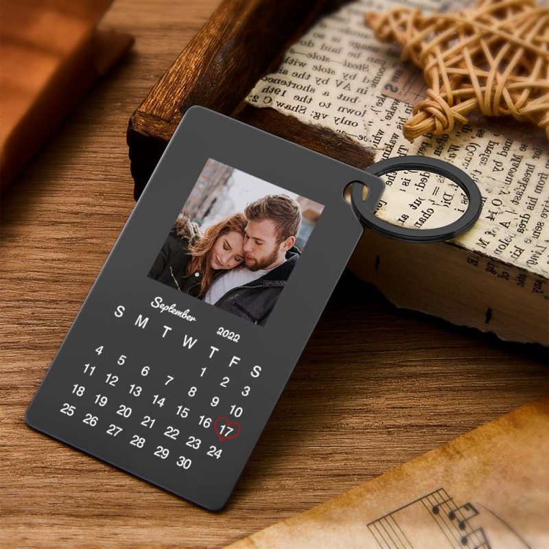 Date Keychain Calendar Keychain Custom Photo Keychain Couple Keychains