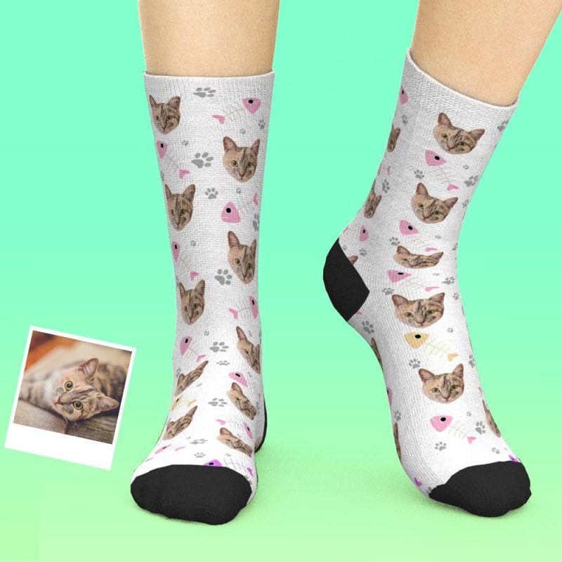 Custom Pet Socks Personalized Socks with Cat Face Best Christmas Gift for Cat Lover