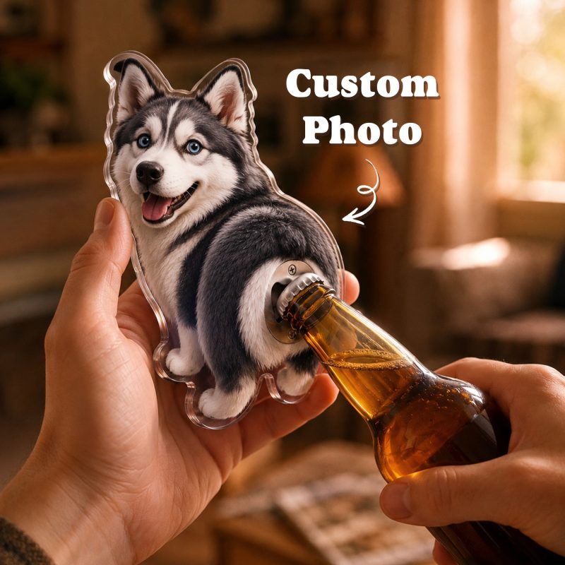 Custom Pet Photo Bottle Opener Magnet – Personalized Fridge Keepsake