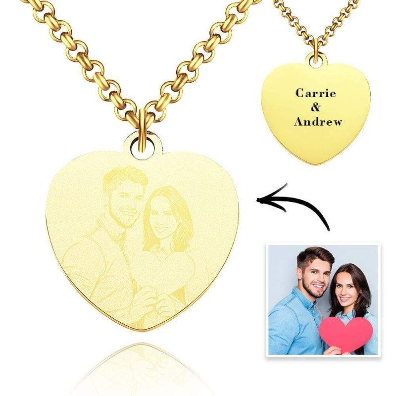 Engraved Heart Necklace With Photo Anniversary Gifts for Girlfriend Valentines Day Gifts