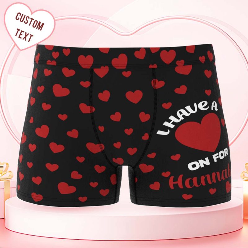 Custom Men’s Boxer Shorts Heart On For Personalized Name Valentine’s Day Gift