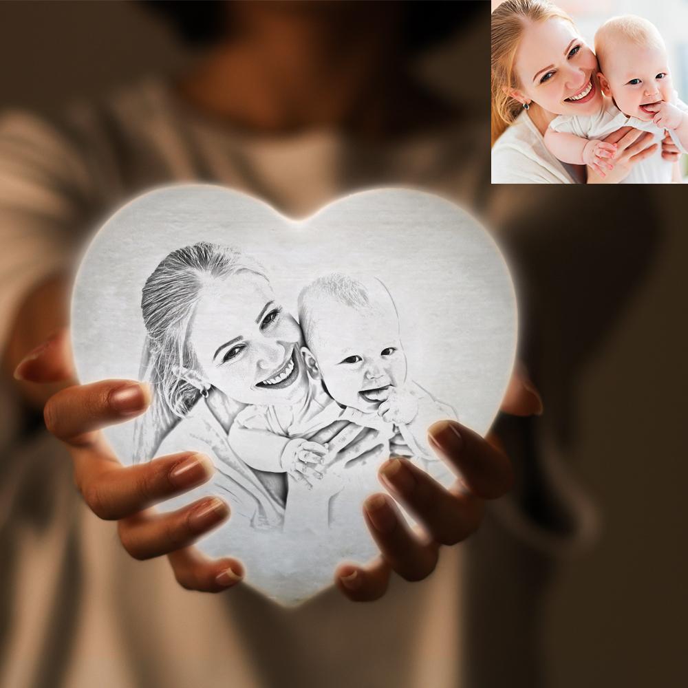 Birthday Gift For Mom Custom Heart Moon Lamp - Touch Three Colors (12-15cm)
