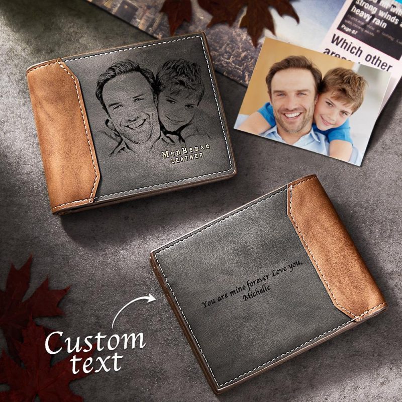 Custom Photo Wallet for Him Engraved Wallet Shadow Leather Wallet – Black