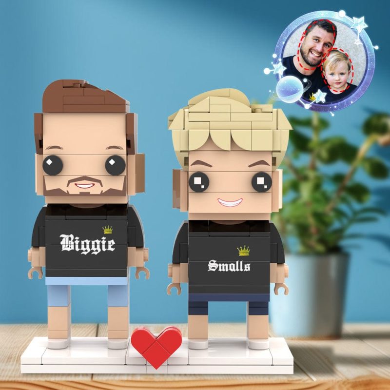 Customized Head 2 People Father’s Day Matching King and Prince Biggie Smalls Shirt Custom Brick Figures Gift for Daddy On Dad’s Day