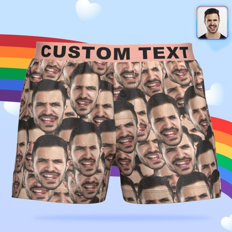 Custom Face Mash Design Boxer Shorts Personalized Waistband Casual Underwear LGBT Gifts for Him