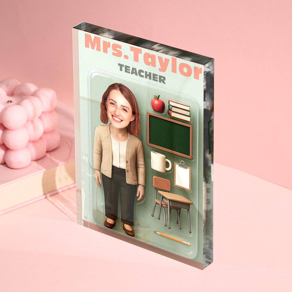 Personalized 3D Effect Teacher Action Figure Customizable Head Packaging Custom Acrylic Block Plaque Gift For Teacher - Image 2