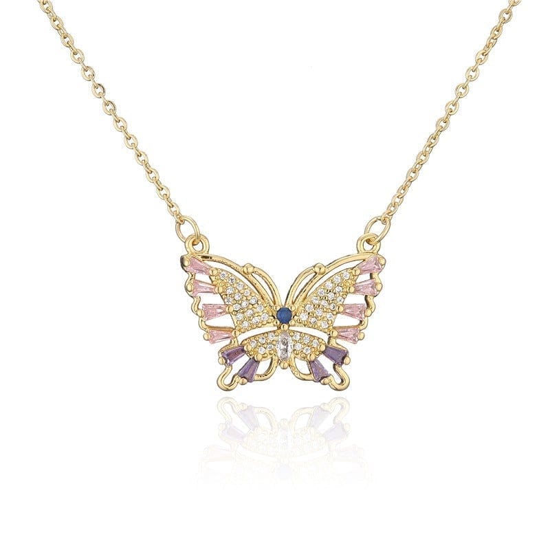 Colorful Zirconium Butterfly Pendant Necklace Valentine’s Day Gift for Girlfriend