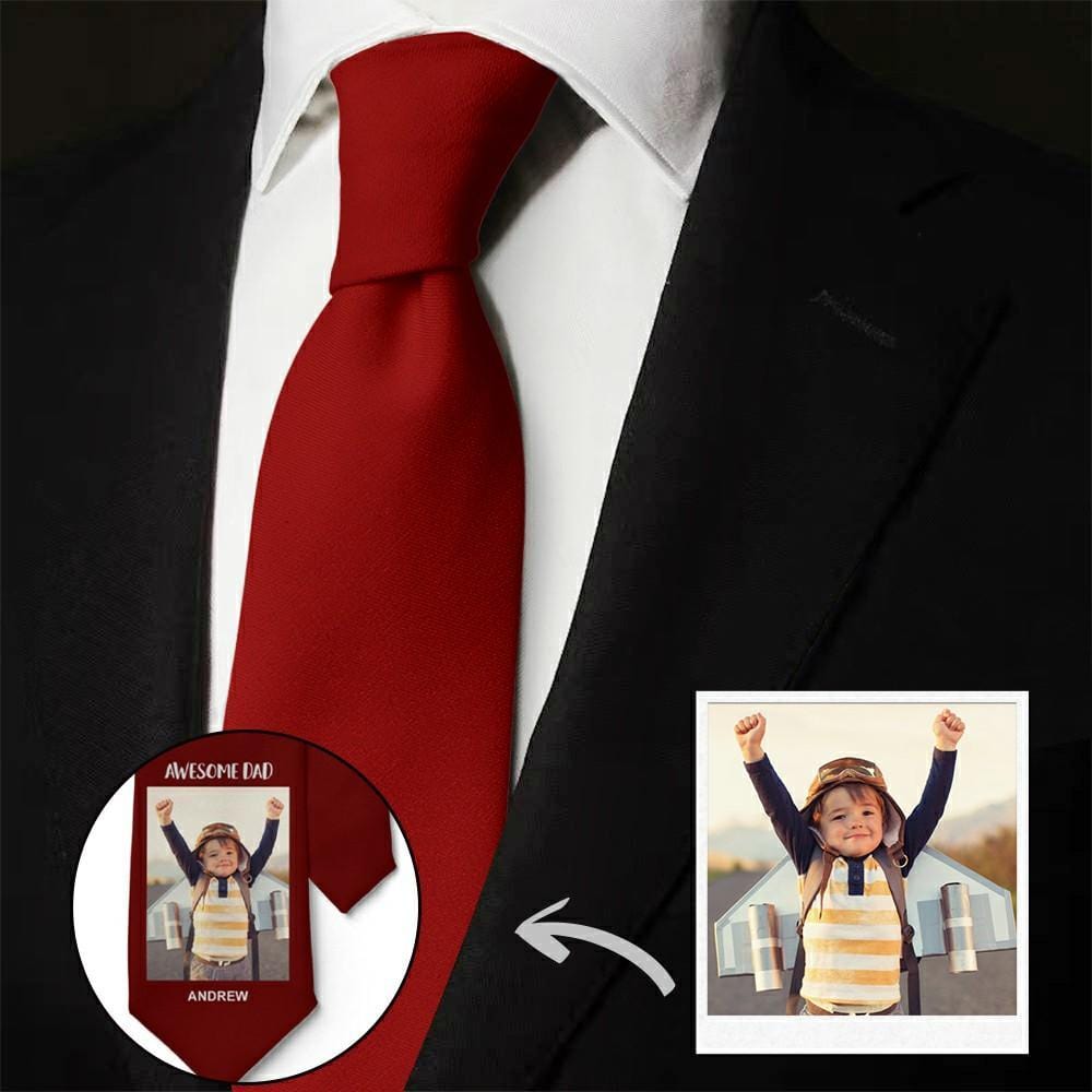 Father's Day Ties Custom Fathers Day Gifts Photo Tie - Red - Image 2