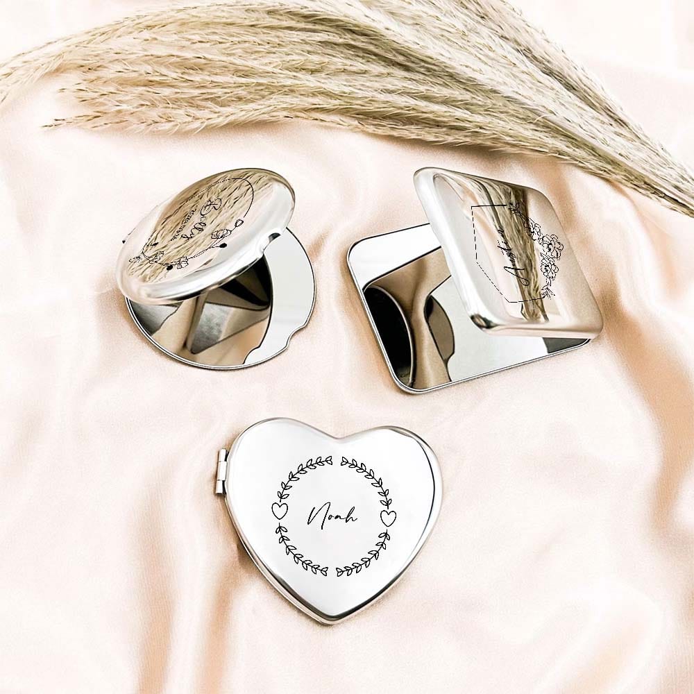 Personalized Engraved Silver Compact Mirror Favor, Custom Engraved Name Pocket Mirror, Gift for Her, Bridesmaid Gifts, Wedding Party Gifts - Image 2