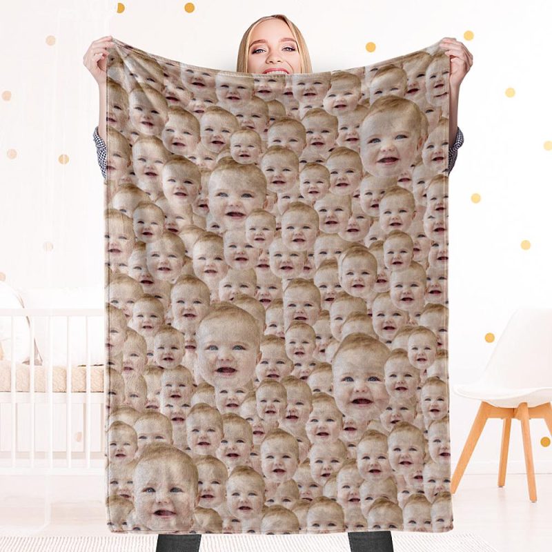 Custom Face Mash Blankets Personalized Pet And Person Fleece Blanket