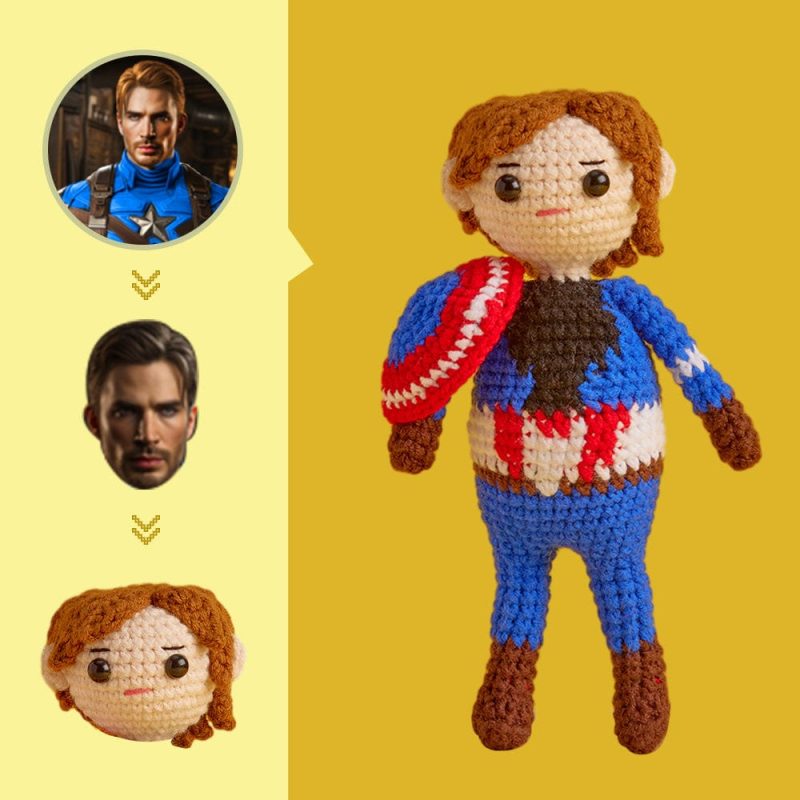 Custom Face Crochet Doll Personalized Gifts Handwoven Mini Dolls – Captain America