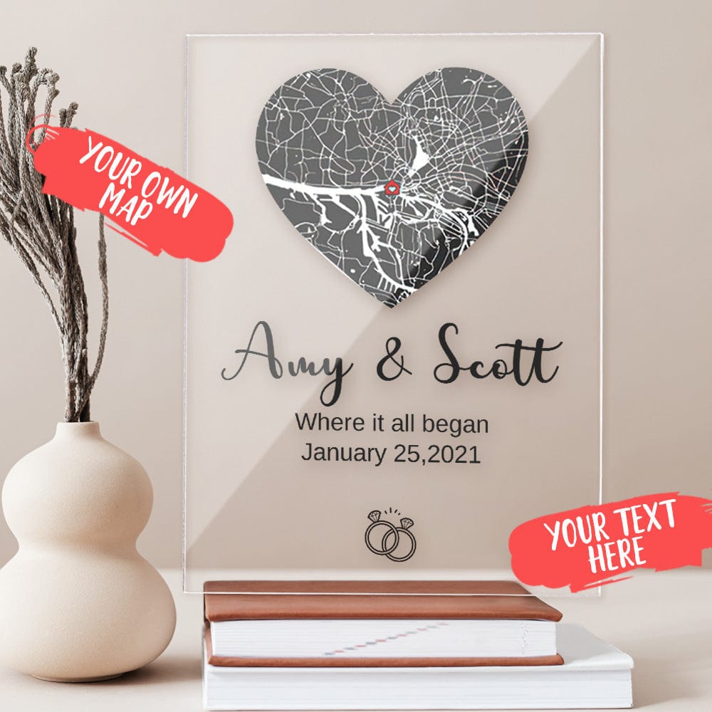 Custom Map Plaque Anniversary Plaque Where We First Met Acrylic Plaque Gift For Couple Wedding Gift - Image 2