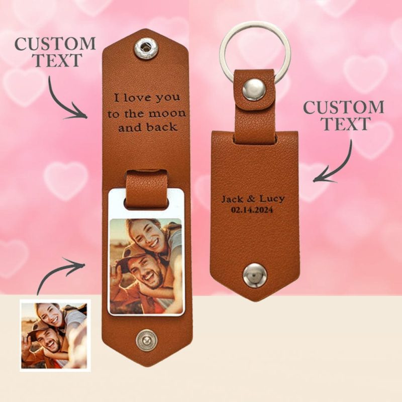 Custom Photo Leather Keychain Personalized Leather Keychain Valentine’s Day Gifts