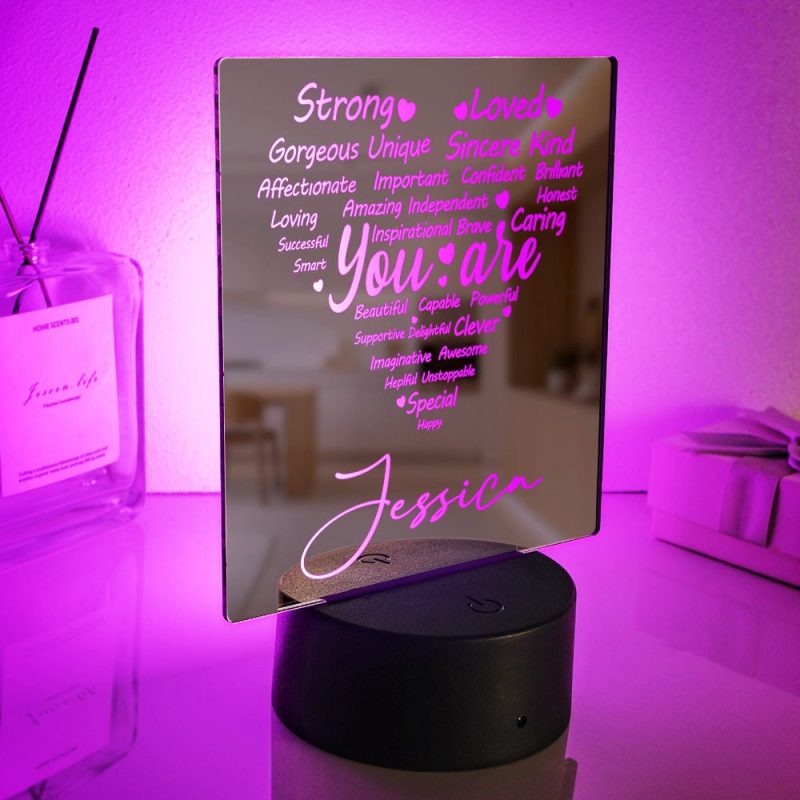 Personalized Engraved Mirror Light Heart Colorful Lamp Gift