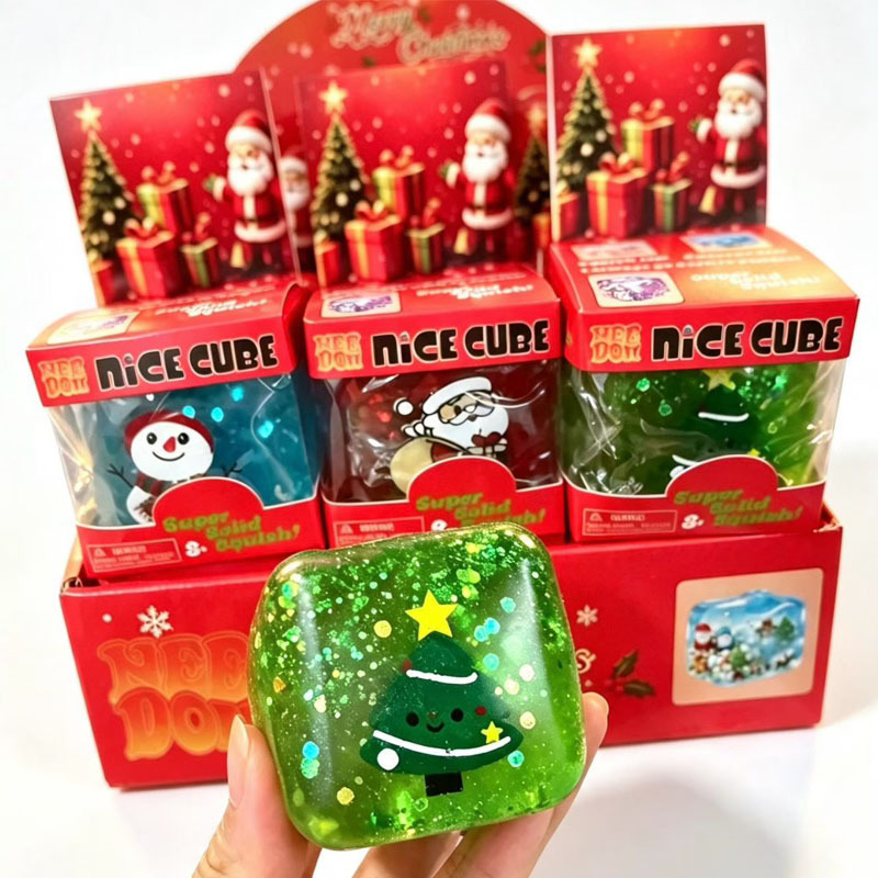 Christmas Ice Cube Style Squishy Toy Translucent Glittery Slow Rising Fidget Toy For Stress Relief Stocking Fillers 3
