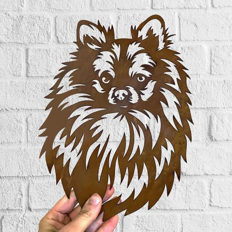 Dog Metal Wall Art Hanging Home Decor Puppy Pet Pomeranian