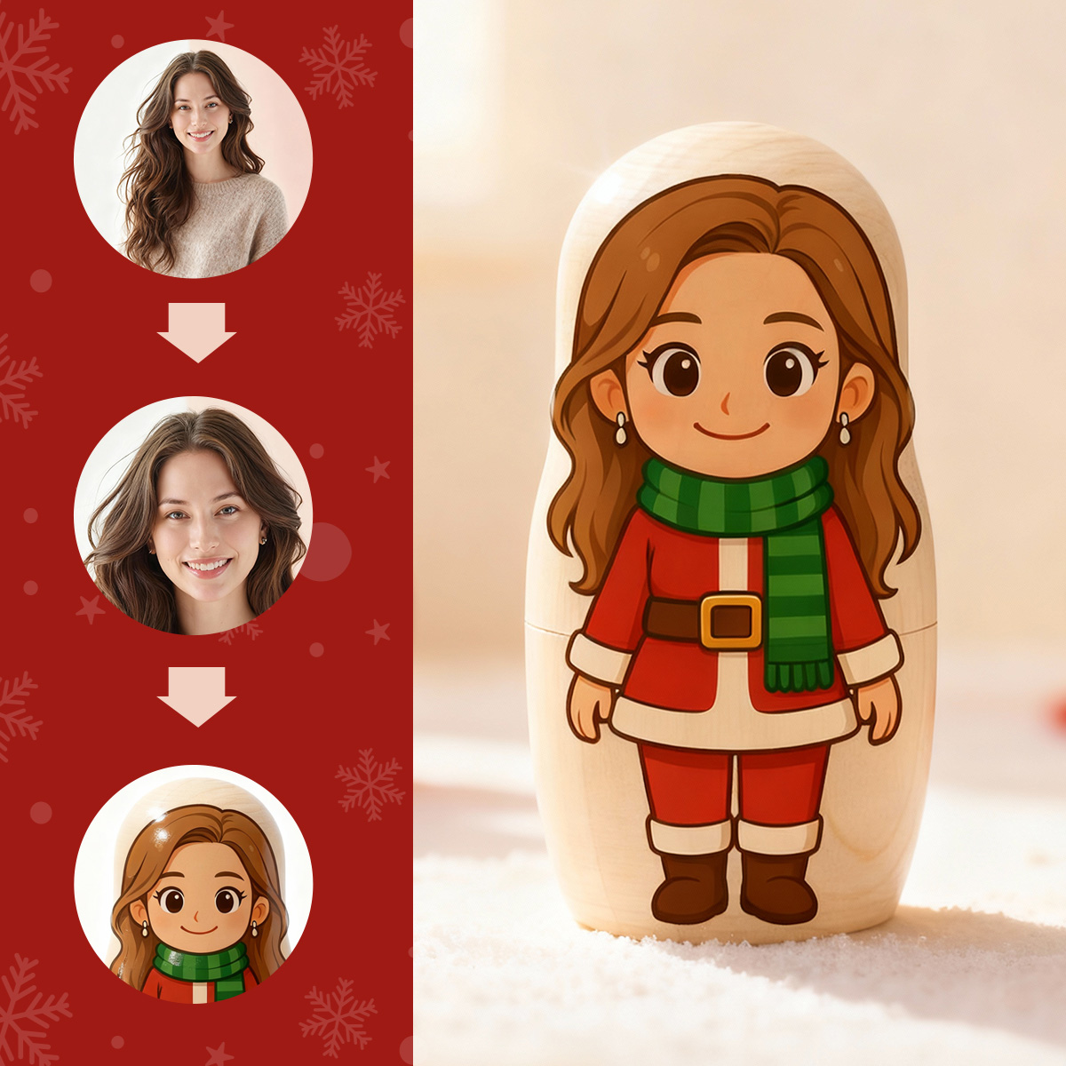 Customized Head Portrait Nesting Dolls Christmas Costume Custom Photo Family Portrait Cartoon Style Gift Photo Christmas Gift - soufeeluk