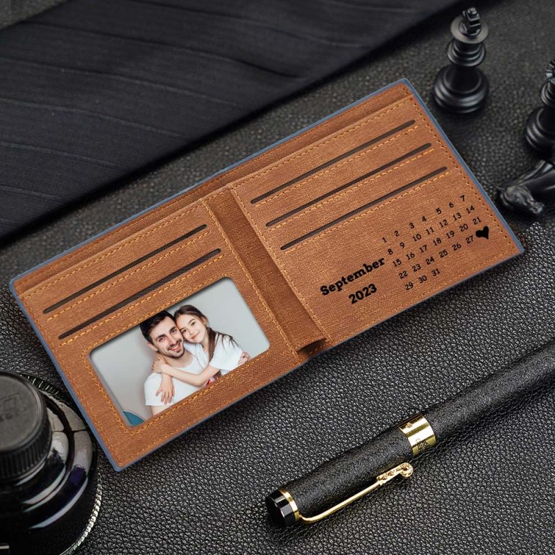 Custom Photo Wallet Men’s Wallet Calendar Inside Personalized Wallet Gift for Him