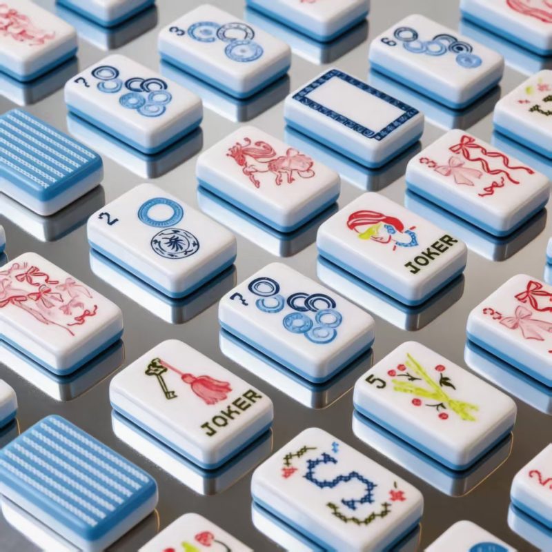 Design Luxury Blue Thin Striped Bow Four Layer Acrylicmelamine America Mahjong Tiles 160 Pieces Foldable Portable Eco Friendly 8