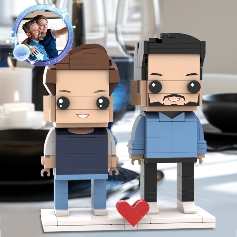 Father’s Day Gift Fully Body Customizable Brick Figures Daddy and His Son 2 People Custom Brick Figures For Dad On Father’s Day