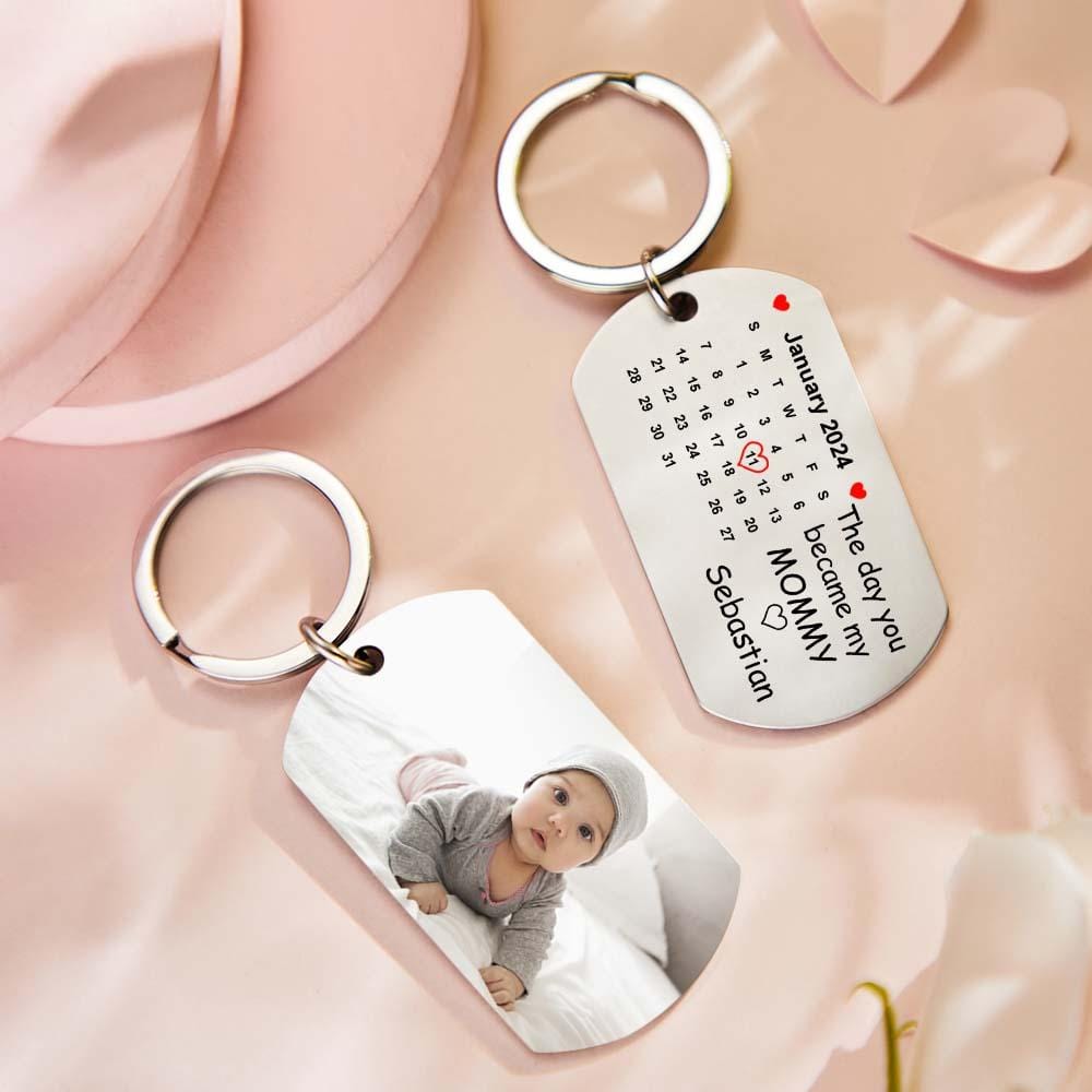 Custom Photo The Day You Became My Mommy Calendar Keychain Gift for Mother Personalized Aluminum Keyring - Image 2