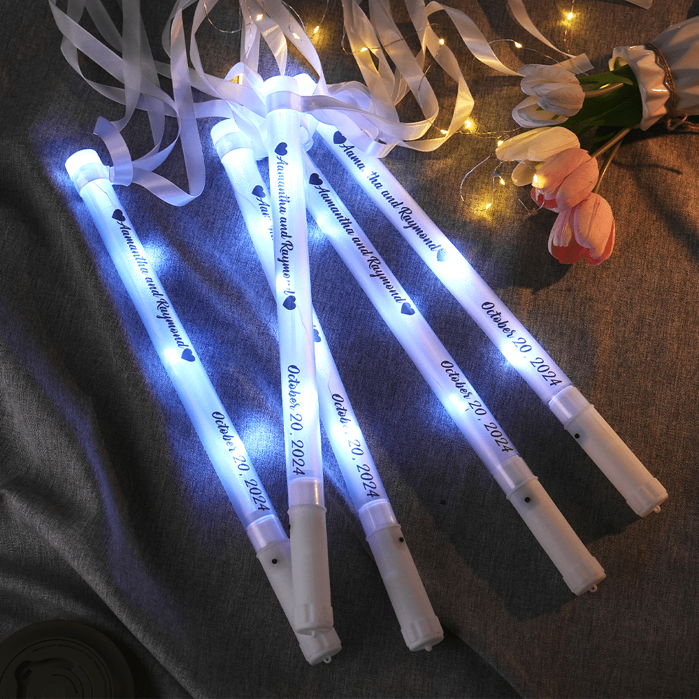 Personalized Light Up LED Stick Wedding Wands with Ribbon Lights Wedding Party Favor