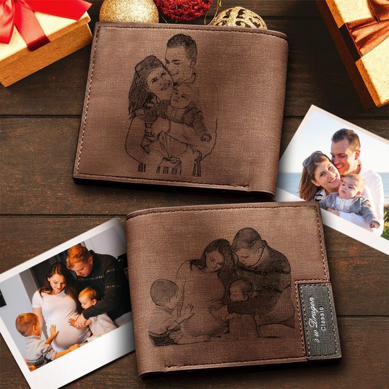 Custom Men’s Double-Sided Photo Wallet with Engraving Personalized Wallets