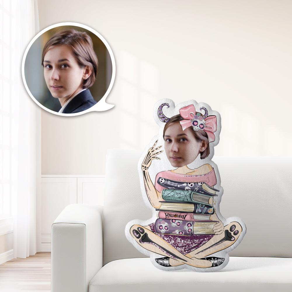 Halloween Face Pillow Custom Minime Pillow Halloween Gifts for Her Girl Holding Book Gift For Kid