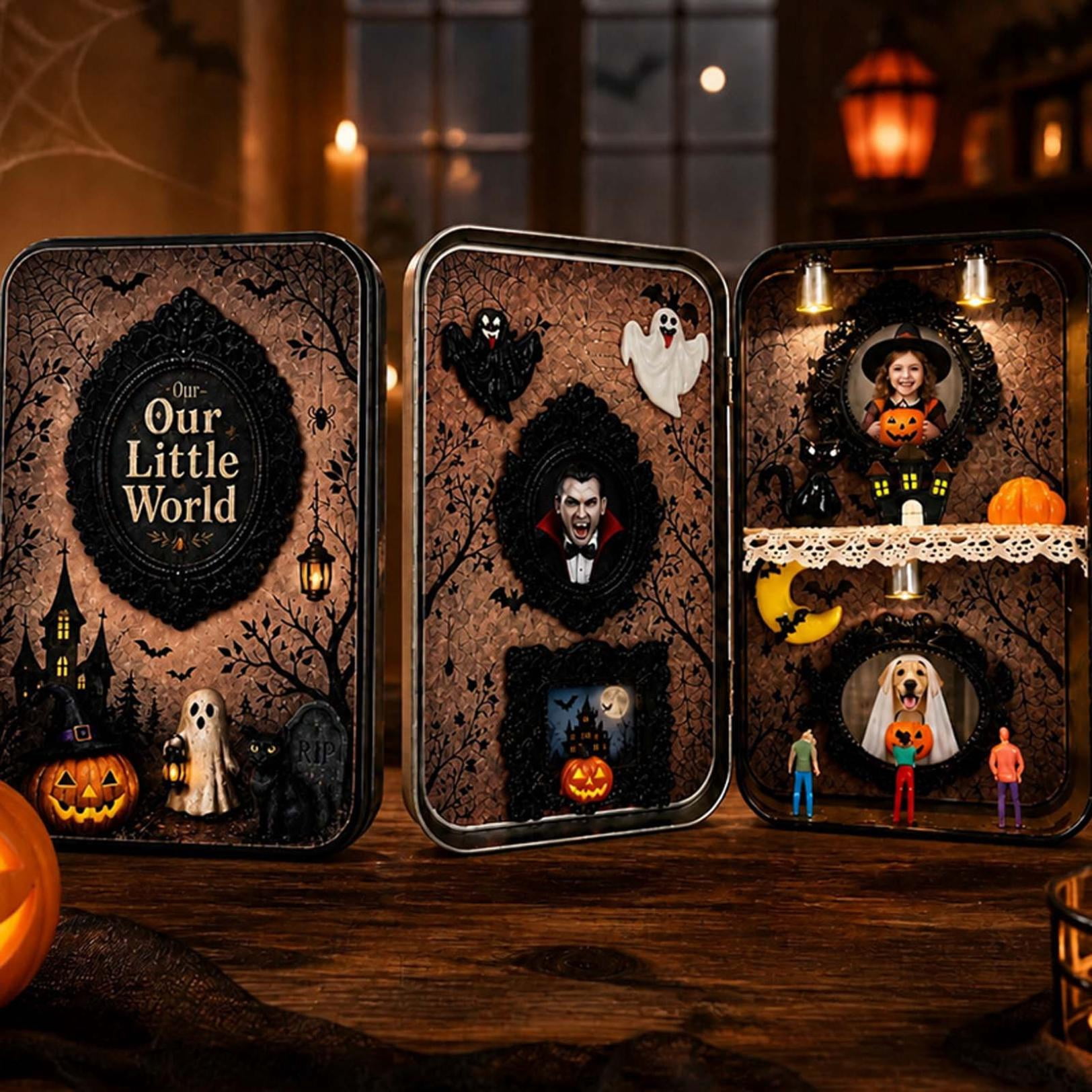 Custom Photos Halloween Mini Diorama Tin Box Diy Spooky Little World Shadow Box With Led Light Ghost Vampire Pumpkin Decor Halloween Desktop Ornament Gift 2 - Image 2