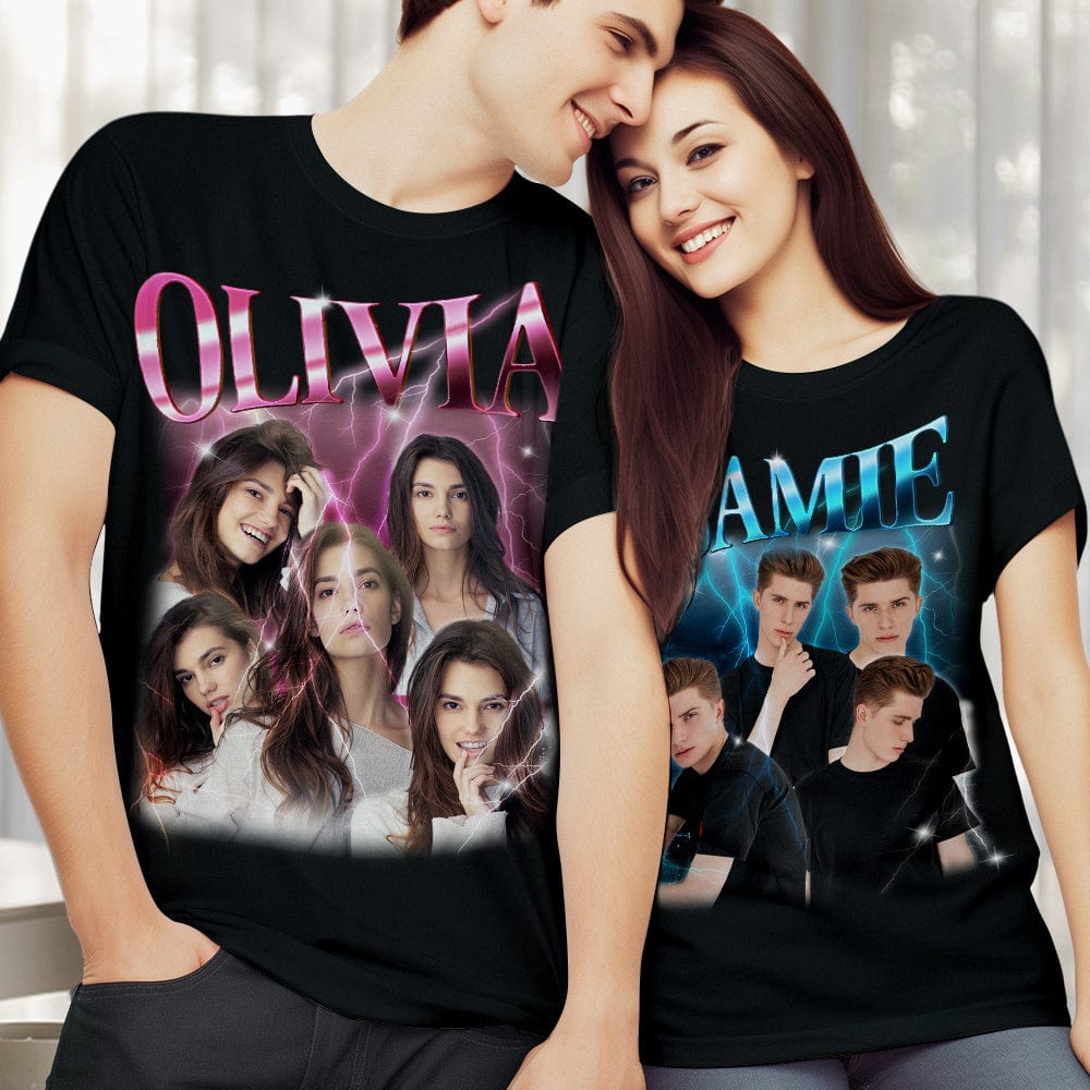 Custom Photo Vintage Tee Personalized Name T-shirt Pet Gifts Dog Gifts For Couple - Image 2