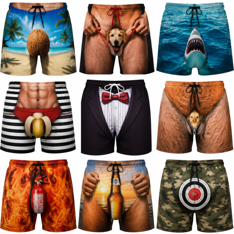 Funny 3D Printed Mens Swim Trunks Hilarious Optical Illusion Swim Shorts Beachwear for Men Funny Gag Gift for Husband FriendsUS