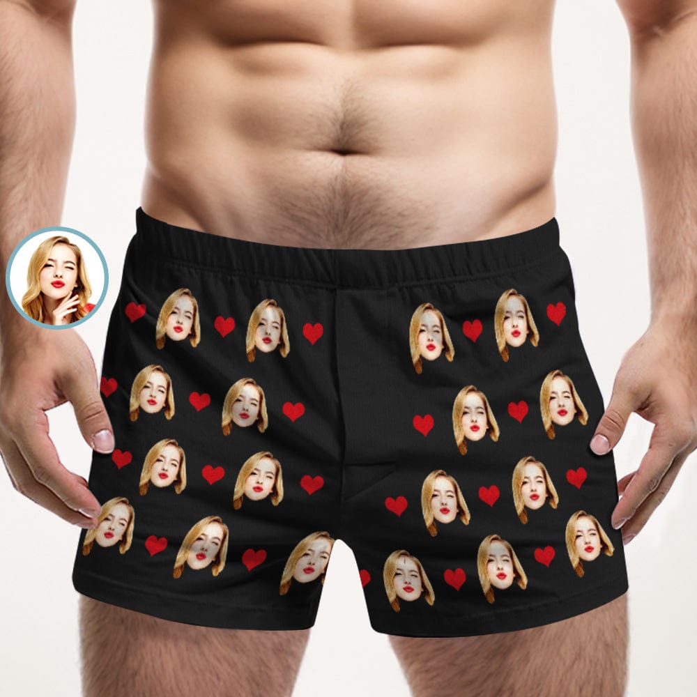 Custom Face Multicolor Boxer Shorts Love Hearts Personalized Photo Underwear Gift for Him