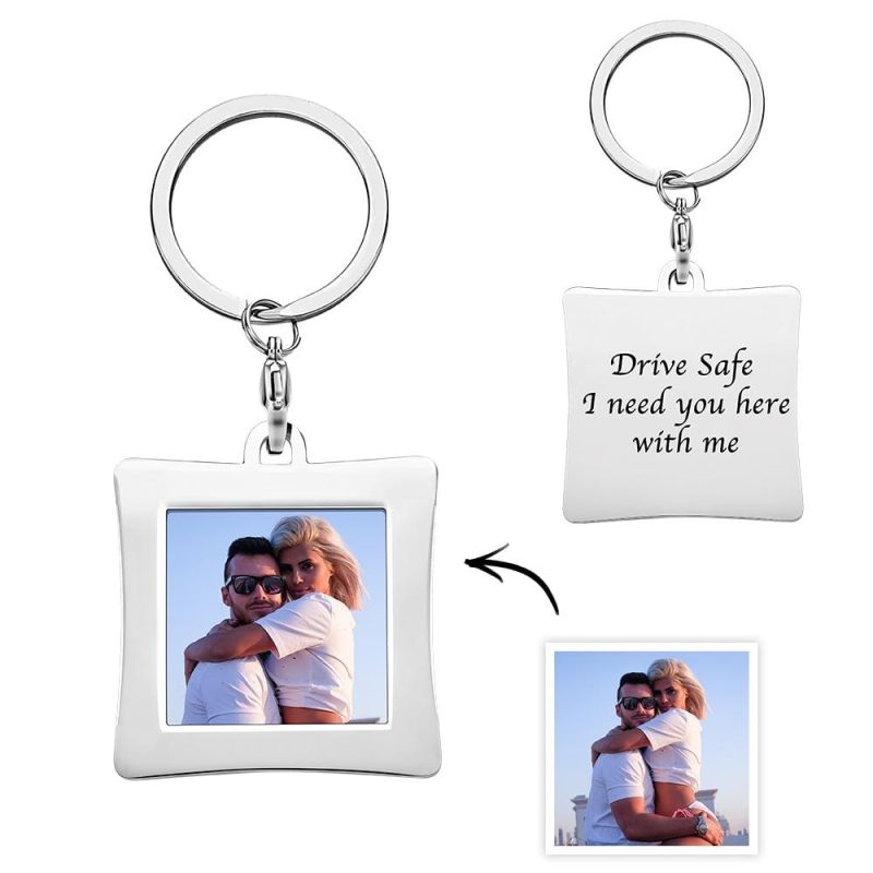 Personalized Photo Keychain Engraved Sturdy Stainless Steel Key Ring Gifts For Him