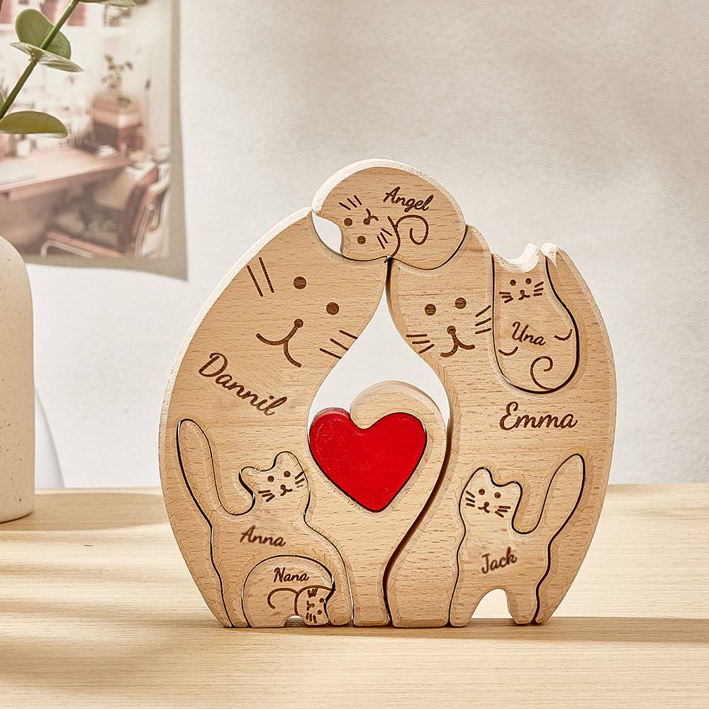 Custom Cats Puzzle Wooden Family Member Names Puzzle Gifts for Kids - Image 2