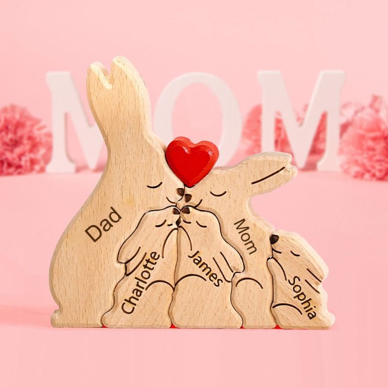 Mother’s Day Gifts Wooden Rabbit Family Puzzle Custom Names House Warming Gifts Home Decor
