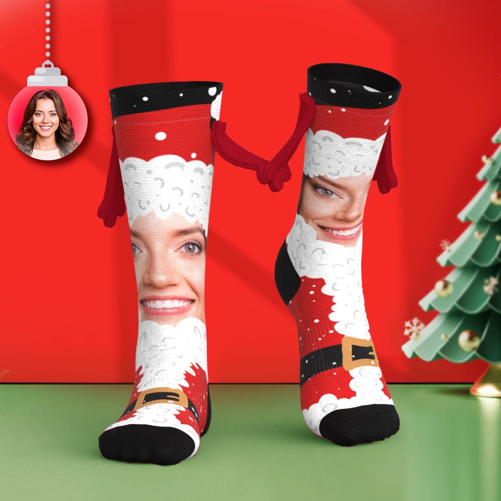 Custom Santa Face Socks Funny Doll Mid Tube Socks Magnetic Holding Hands Socks Christmas Gifts - Image 2