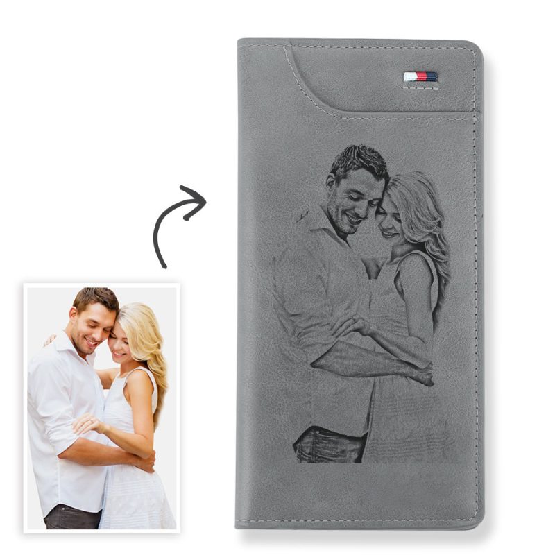 Women’s Custom Engraved Photo Wallet Grey Leather
