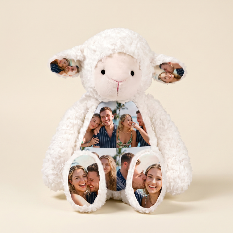 Custom Photo Lamb Plush Personalized Sheep Stuffed Animal With Picture Ears Paws Custom Photo Collage Lamb Plushie Couple Anniversary Keepsake Gift 7