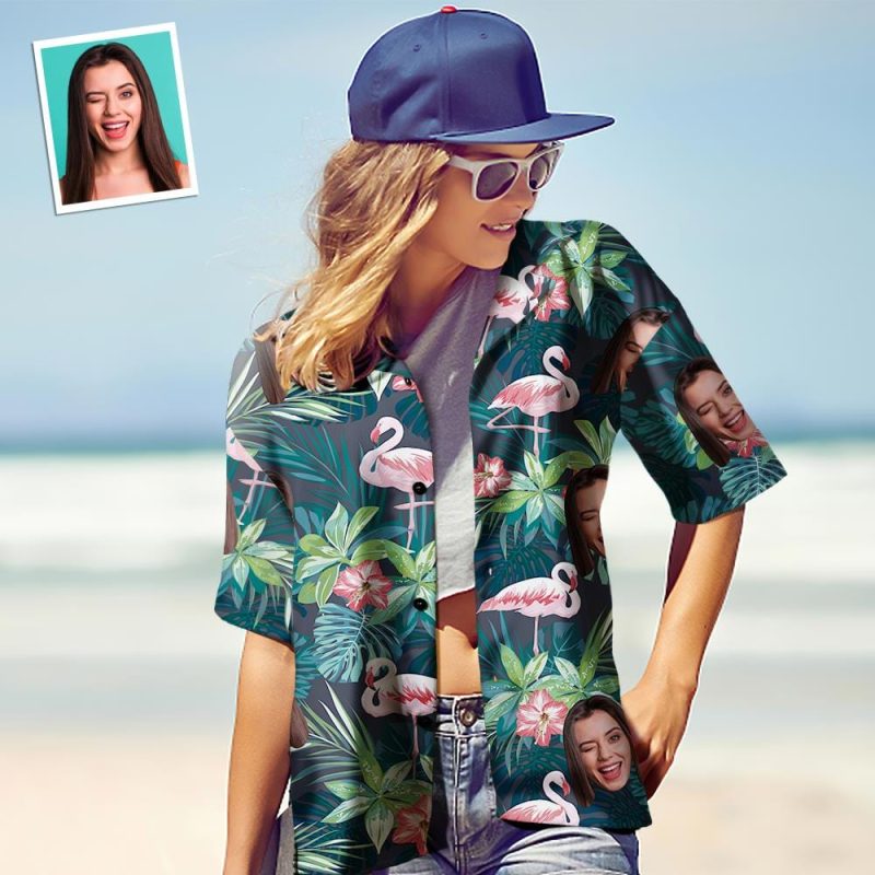 Custom Face Shirt Women’s Hawaiian Shirt Flamingo Flower