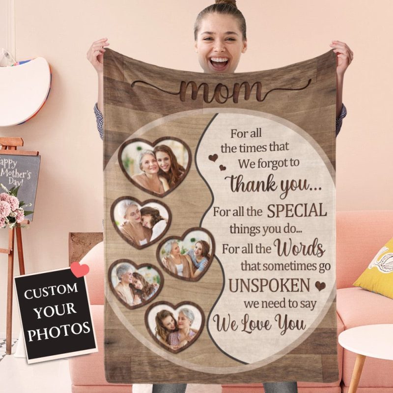 Mother’s Day Blanket Custom Blanket with Photos Best Gift for Mom – Brown
