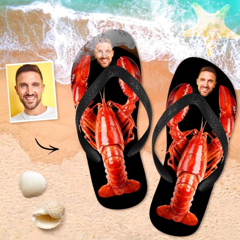 Custom Face Flip Flops Personalized Lobster Flip Flops Summer Beach Slide Sandals