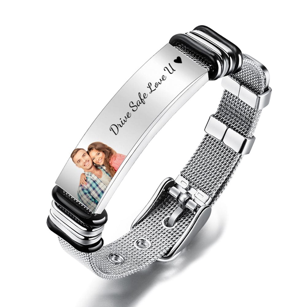 Custom Photo And Engraved Stainless Steel Bracelet Gifts for Boyfriend - Image 2