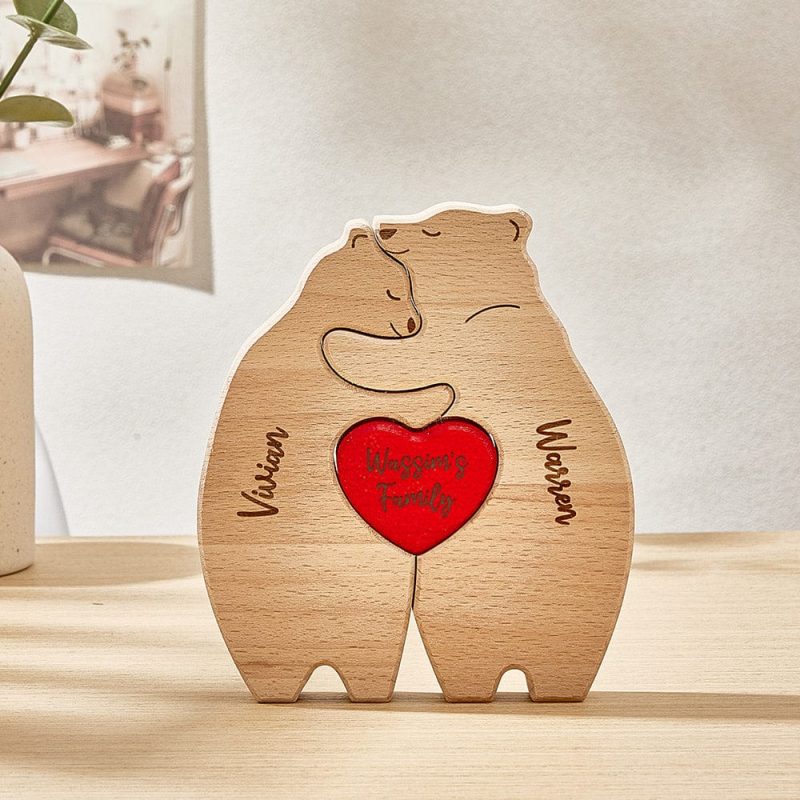 Custom Wooden Hug Bears Puzzle Custom Family Member Names Puzzle Home Decor