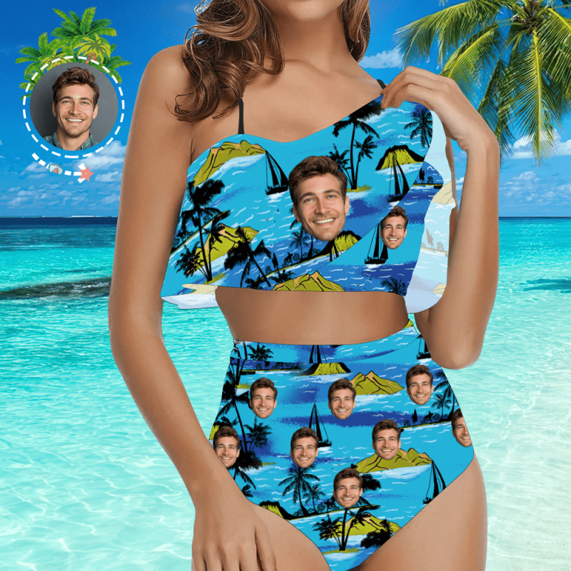 Personalized Swimming Suits Photo Swimwear Custom High Waisted Bikini Gift For Her – Coconut Tree