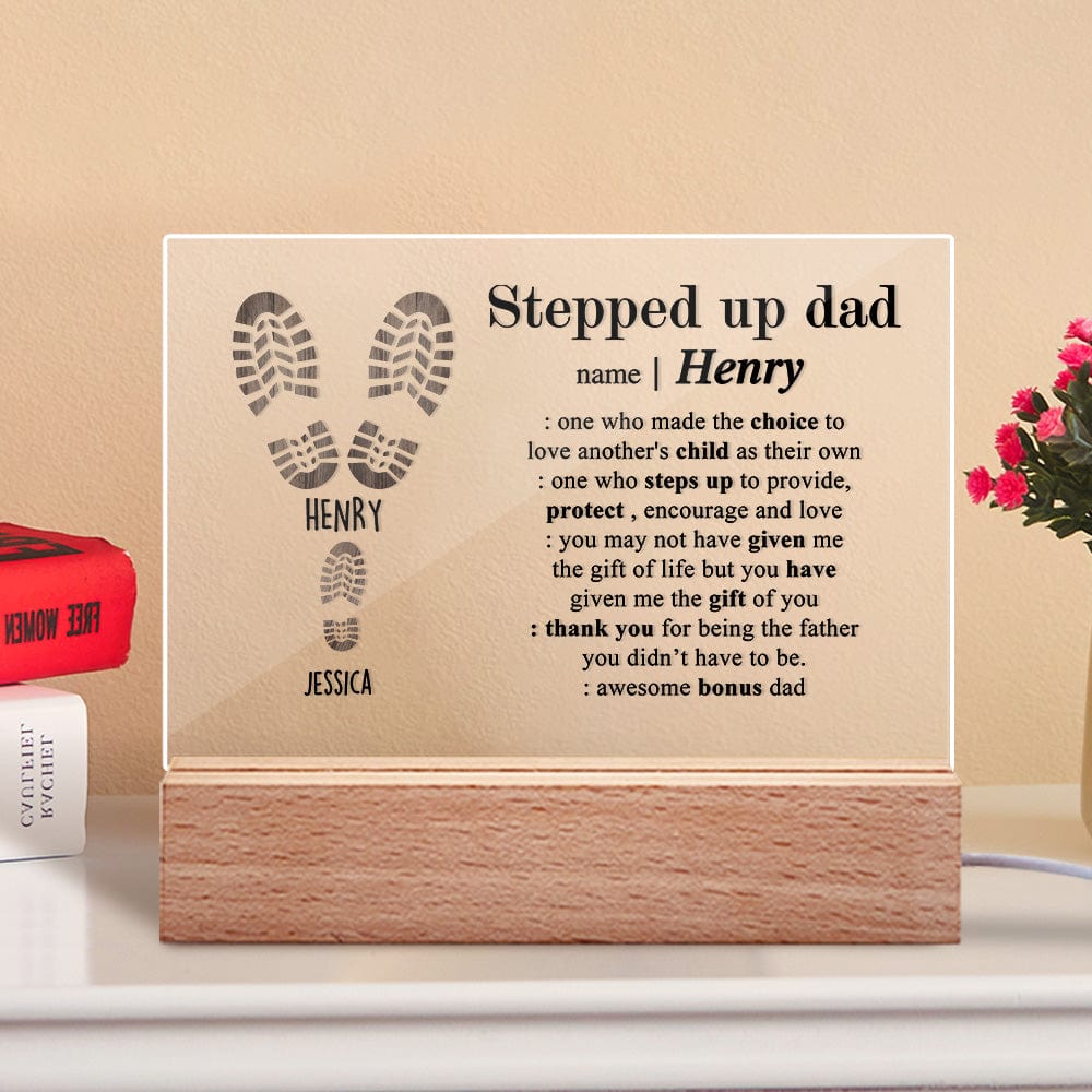 Father's Day Gifts Custom Acrylic Lamp With Names Engraved Night Light Gifts for Step Father - Image 2